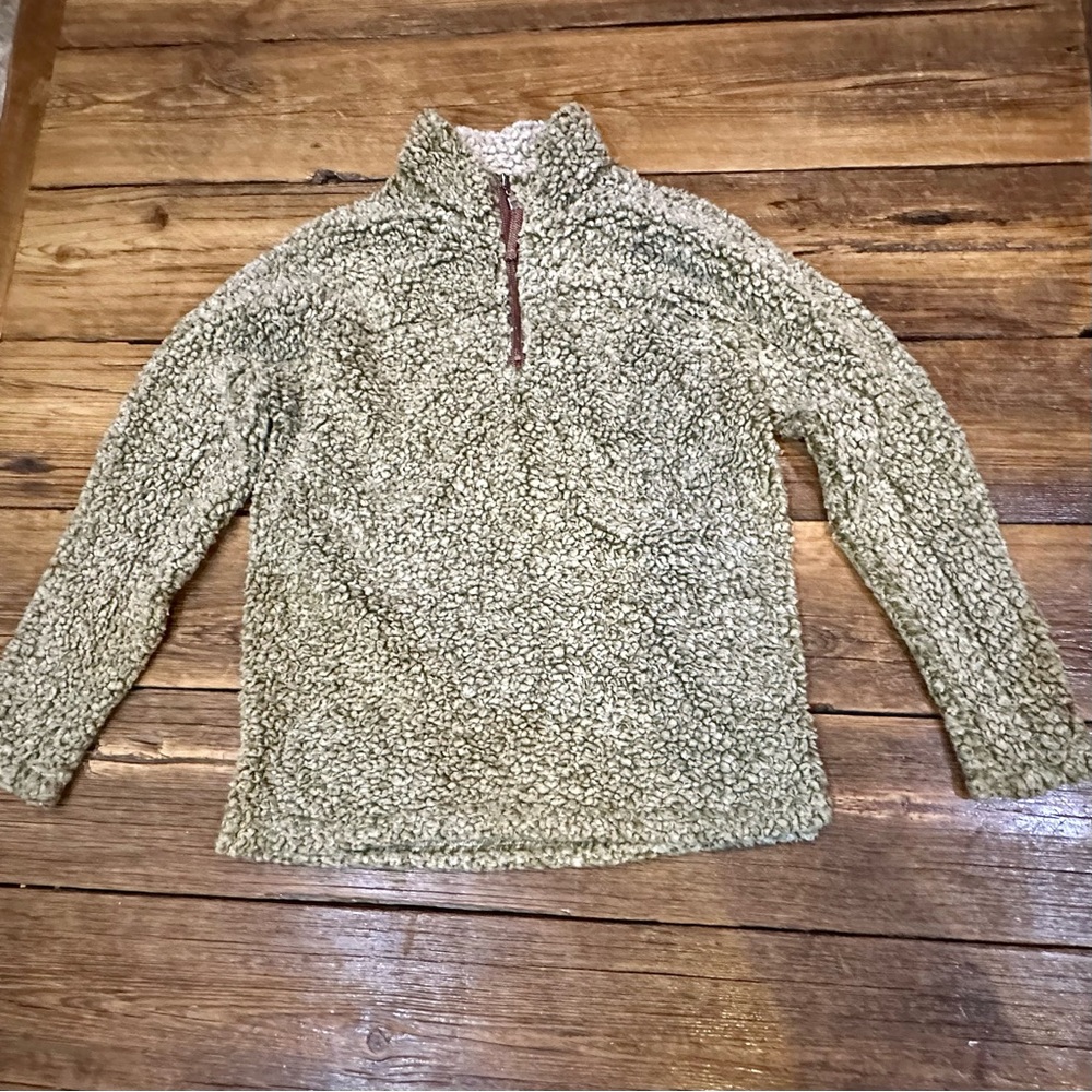True Grit Green Frosted Tip 1/4 Zip Pull Over Sherpa Jacket Shirt Small